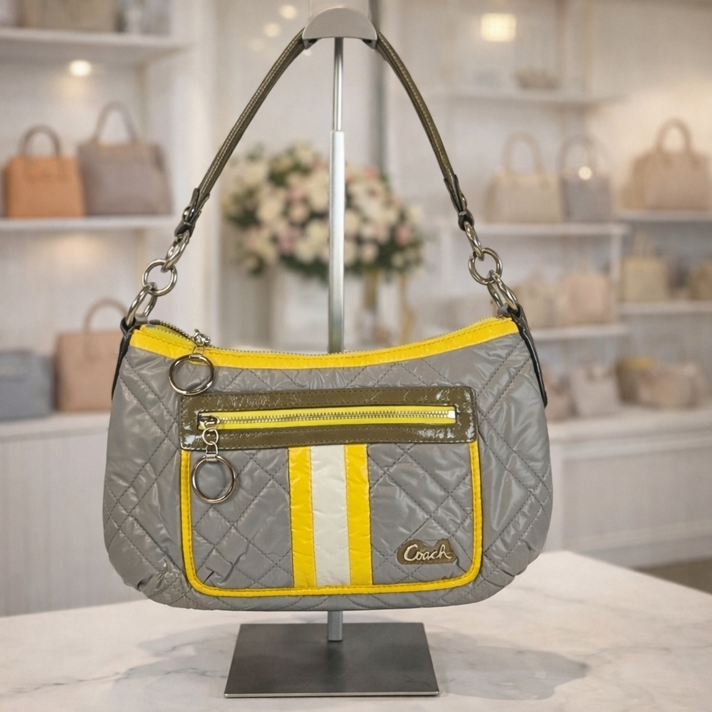 COACH #15871 VINTAGE HAND BAG GRAY YELLOW RARE PURSE GUC